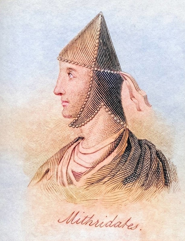 Mithridates VI 132 -63 BC alias Mithridates the Great (Megas) and Eupator Dionysius King of Pontus from the book Crabbs Historical Dictionary from 1825, Historical, digitally restored reproduction from a 19th century original, Record date not stated