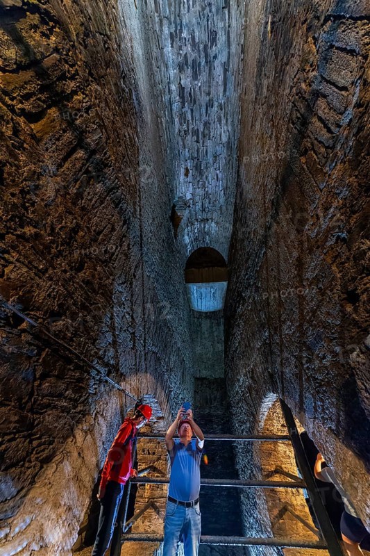 Wheel room of the Unverhofft Segen Gottes Erbstolln in Oberschöna, where there is a 13 metre high and 2.5 metre wide vault, in which a water wheel was operated in the 18th century, which kept the pumps running at a depth of 70 metres, 19th Day of the Mining and Metallurgy Exhibition in the District of Central Saxony, Oberschöna, Saxony, Germany, Europe