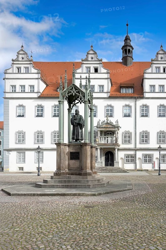 Market square with Martin Luther monument, Luther City Wittenberg, Saxony Anhalt, Germany, Europe