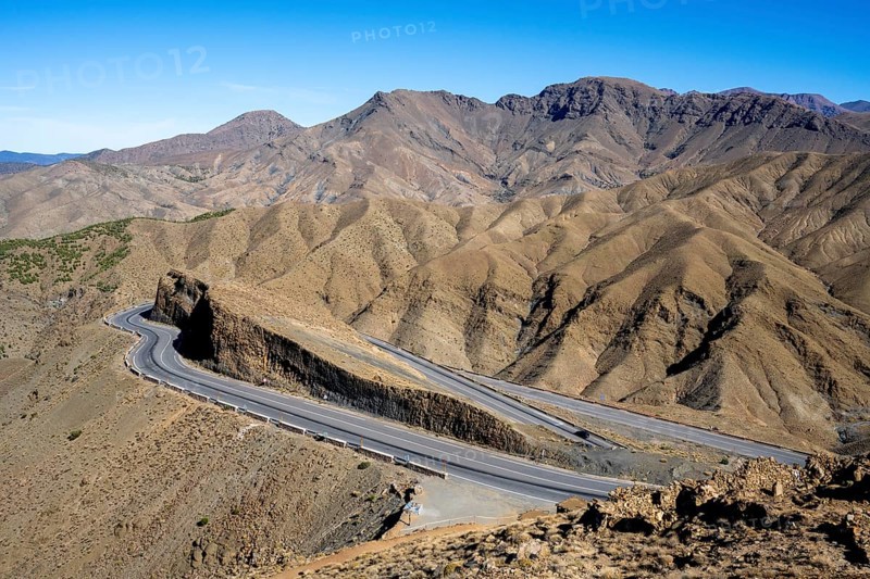 Road with serpentines, mountain landscape, Tizi-n-Tichka pass road, High Atlas, Morocco, Africa