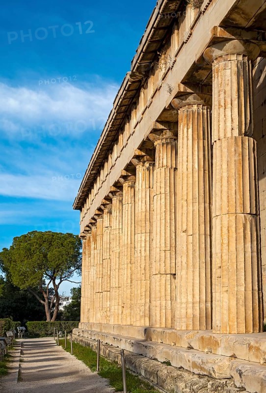 Doric colonnade of the Temple of Hephaestus, Ancient Agora of Athens, Greece, Europe