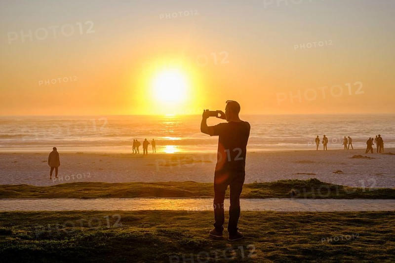 Sunset on the beach, Camps Bay Beach, near Cape Town, South Africa, Africa