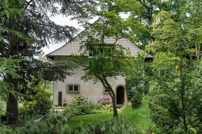 Park and garden of the museum, art museum Haus Dix, former home and studio of the 20th century painter and graphic artist, Hemmenhofen, Höri peninsula, Lake Constance, district of Constance Baden-Württemberg, Germany, Europe