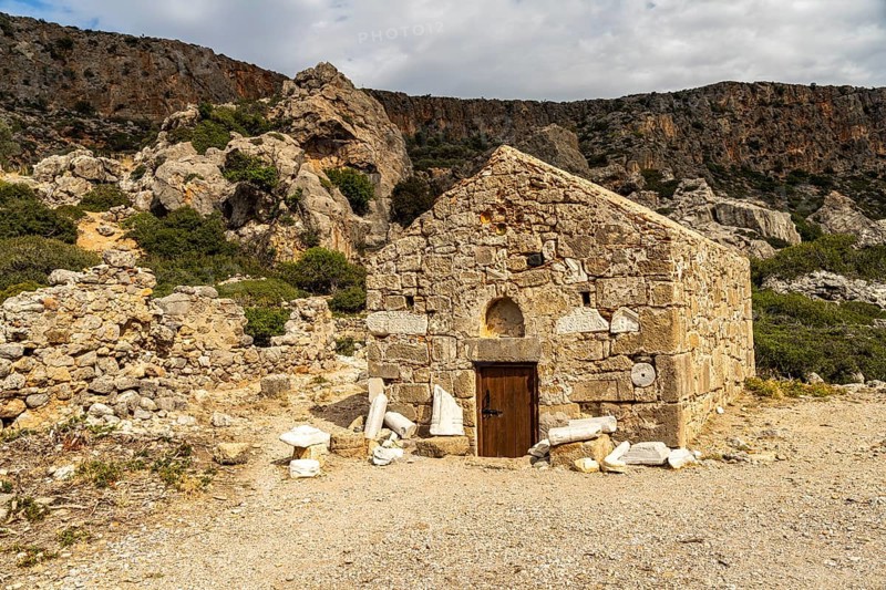 The Byzantine church of Agia Panagia in the ancient town of Lisos near Sougia, Crete, Greece, Europe
