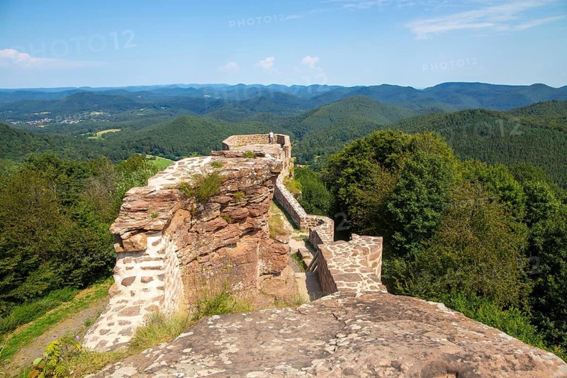 Wegelnburg Castle in the Palatinate Forest-North Vosges biosphere reserve. At 570.9 metres above sea level, it is the highest castle (ruin) in the Palatinate Forest