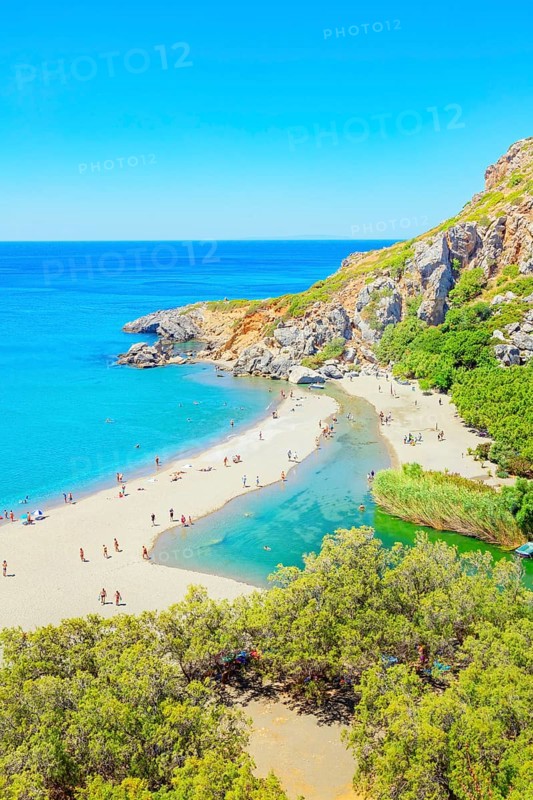 Preveli Beach, high angle view, Rethymno, Crete, Greek Islands, Greece, Europe
