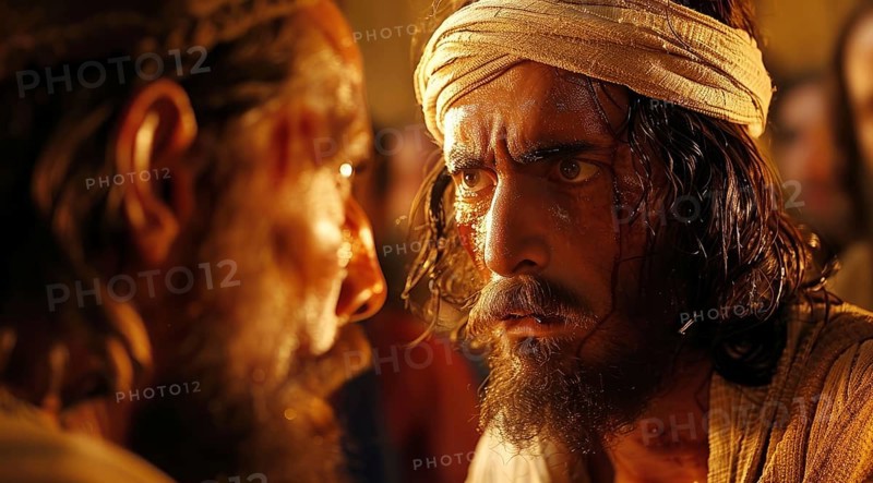Judas Iscariot plotting to betray Jesus and his disciples. Concept of greediness and betrayal, AI generated