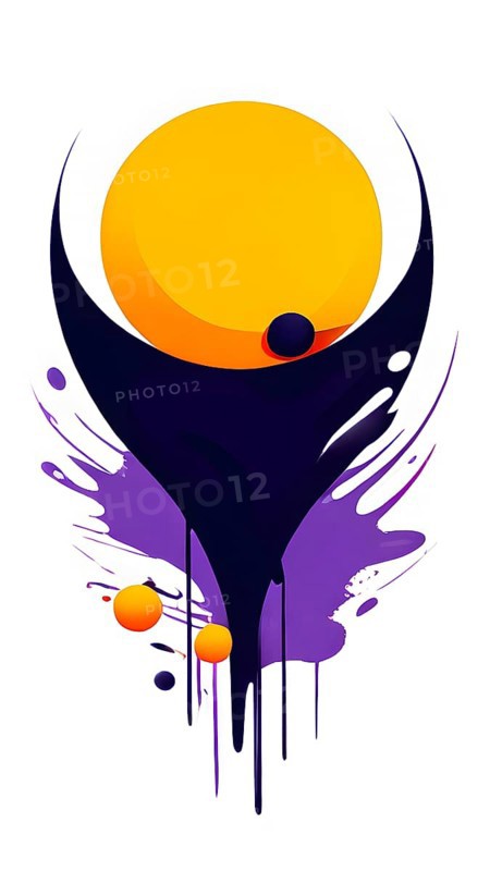 Minimalist illustration featuring abstract shapes in yellow and purple color accent symbolizing fun and ease, AI generated
