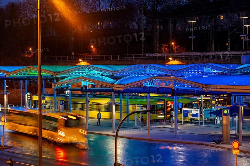 Ruhrbahn trams, at Essen-Steele S-Bahn station, interface between rail transport and tram and bus lines, in Essen, North Rhine-Westphalia, Germany, Europe