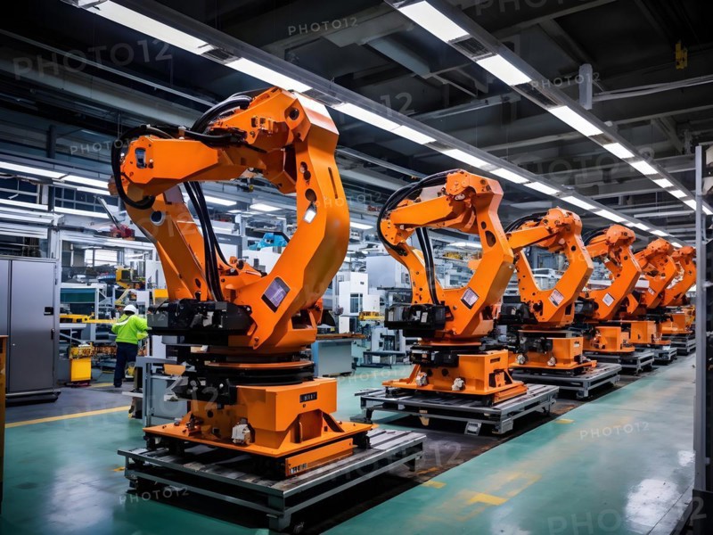 AI generated automotive assembly line in car manufacturing progression with automated machines