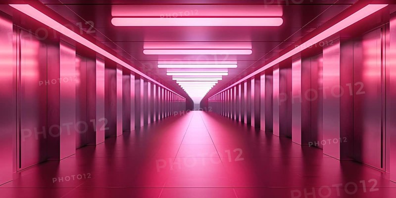 Futuristic long pink corridor. Generative Ai, AI generated
