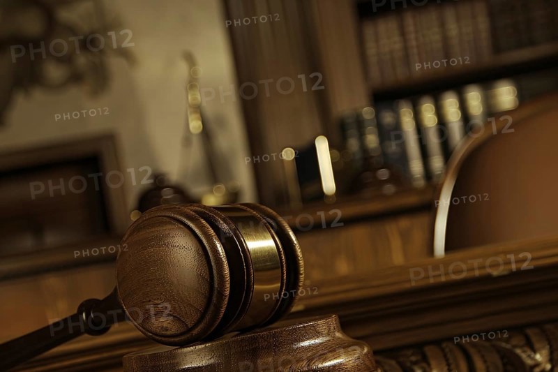 Close up of brown wooden judge gavel. Generative Ai, AI generated