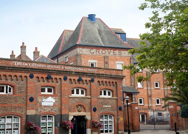 Red brick Victorian former industrial buildings on Brewers Quay, Weymouth, Dorset, England, United Kingdom, Europe