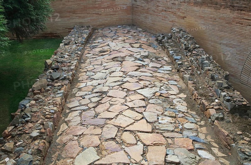 Paved Roman road Museo Nacional de Arte Romano, national museum of Roman art, Merida, Extremadura, Spain, Europe
