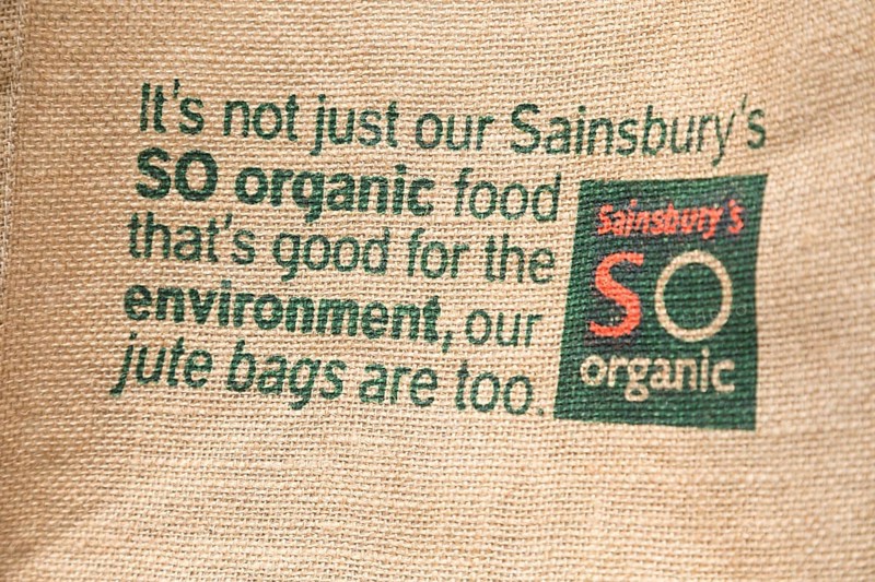 So Organic juts shopping bag from Sainsbury supermarket, England, UK
