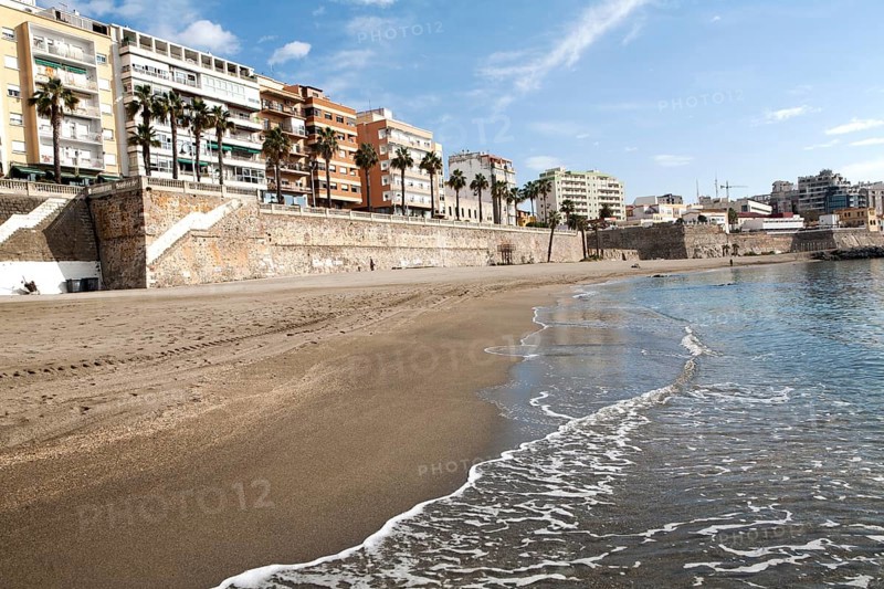 Sandy beach Calle Independencia, Ceuta, Spanish territory in north Africa, Spain, Europe