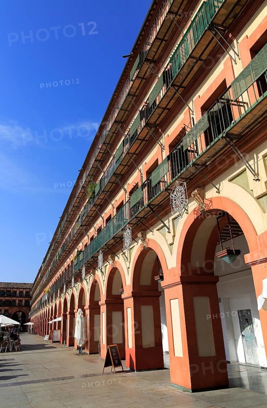 Historic buildings in Plaza de Corredera seventeenth century colonnaded square, Cordoba, Spain, Europe