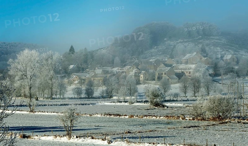 Aubrac plateau in winter. Lozere department. Occitanie. France