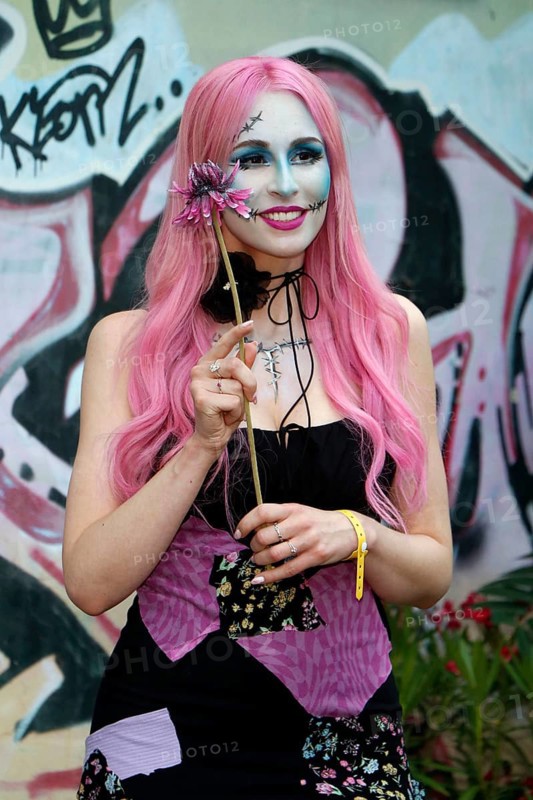 Undine Lux at the opening of the Tim Burton exhibition at the Radsetzerei on the RAW site in Berlin on 18 July 2024