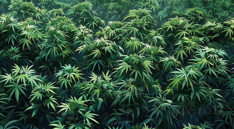 A field of green marijuana hemp plants. Concept of health and medicine usage and cultivation, AI generated