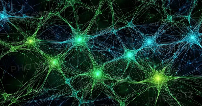 Flowing neural network, with glowing nodes connecting and disconnecting in a smooth and rhythmic pattern, vibrant hues, AI generated