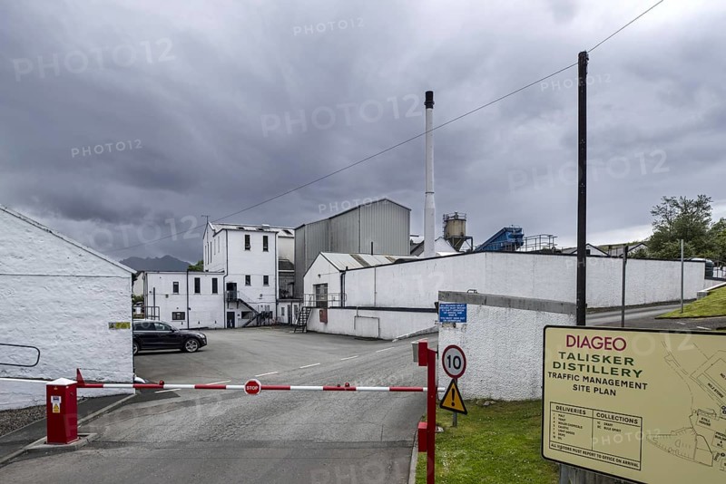 Talisker distillery producing single malt Scotch whiskies in Carbost on the Isle of Skye, Scottish Highlands, Scotland, UK