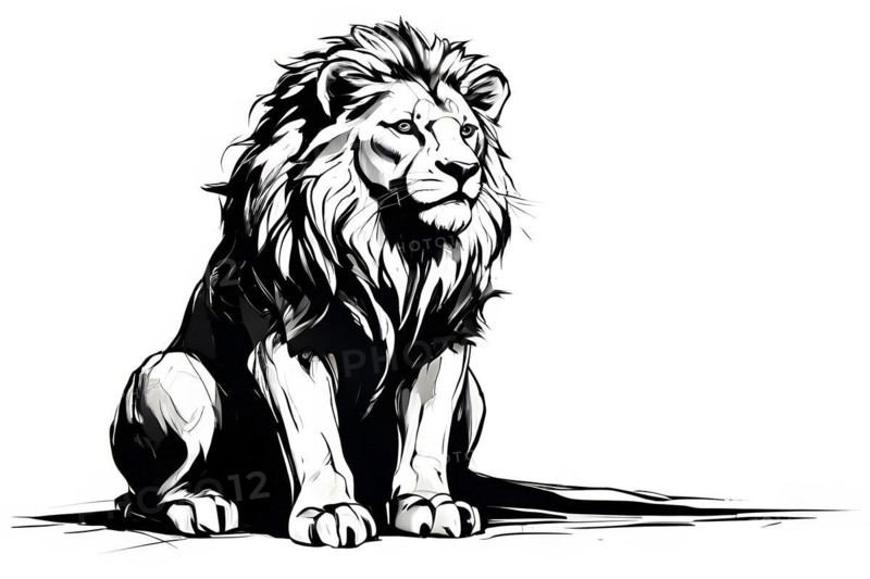 Black and white line art lion, AI generated