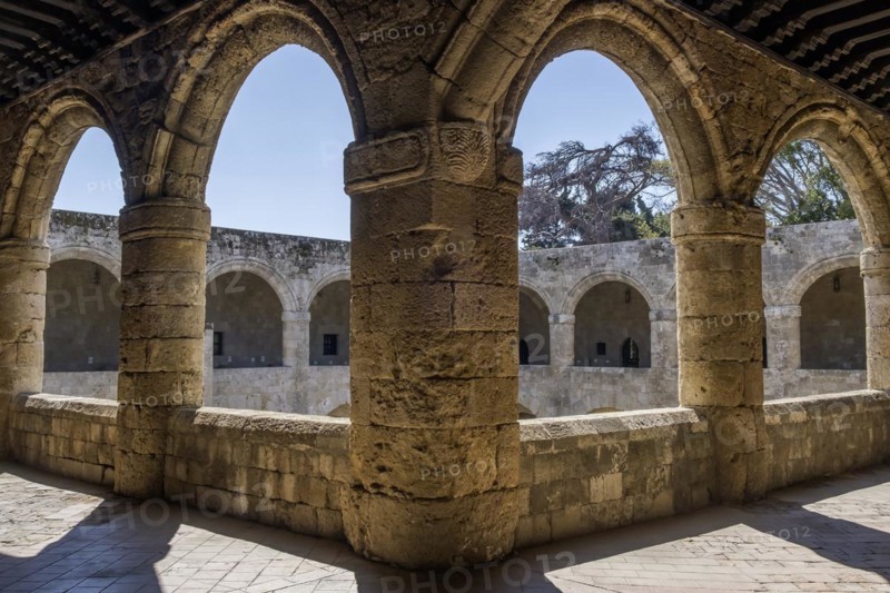 Two-storey building with surrounding arcade, Archaeological Museum in the former hospital of the Order of St John, 15th century, Old Town, Rhodes Town, Greece, Europe