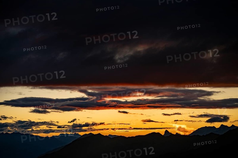 Montafon mountains with dramatic cloudy sky at sunset, Tschagguns, Rätikon, Montafon, Vorarlberg, Austria, Europe