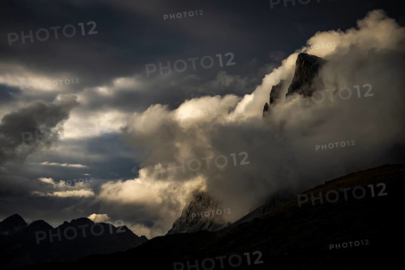 Montafon mountains with dramatic cloudy sky, Tschagguns, Rätikon, Montafon, Vorarlberg, Austria, Europe