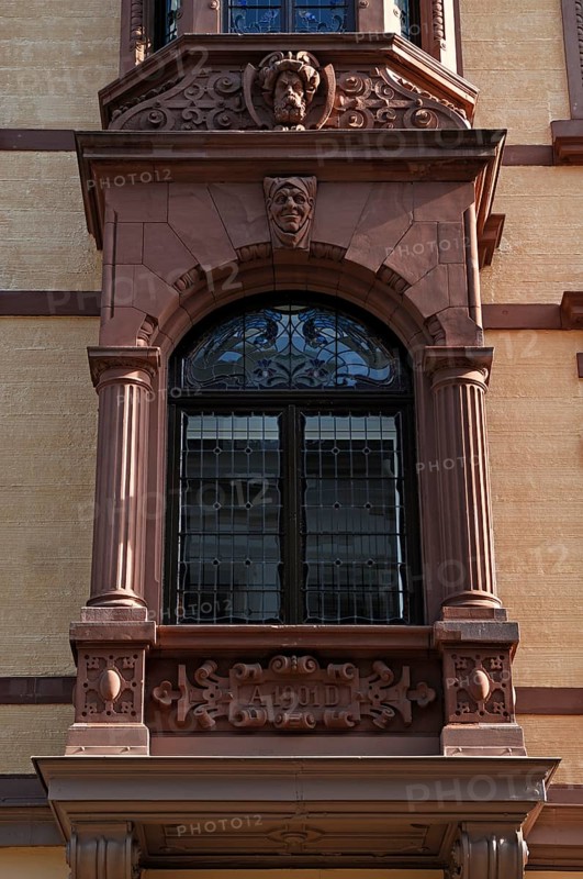 Decorative bay window of a town house (Art Nouveau built in 1901), Heidelberg, Baden-Württemberg, Germany, Europe