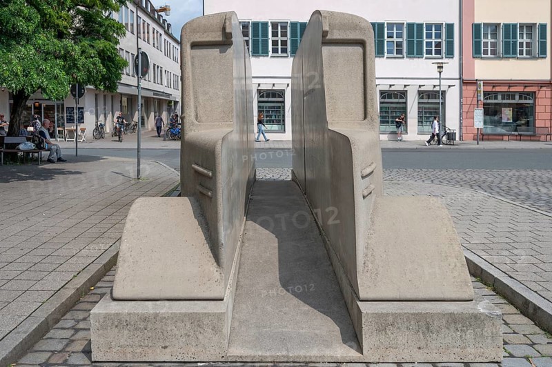 The concrete bus in Erlangen commemorates the Nazi murders during the Nazi era, temporary memorial by the artists Hoheisel and Knitz, Hugonottenplatz, Erlangen, Middle Franconia, Bavaria, Germany, Europe