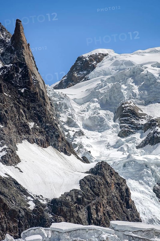 High alpine mountain landscape, glaciers and mountain peaks, La Jonction, Chamonix, Haute-Savoie, France, Europe