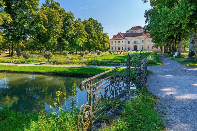 Garden parterre in front of Lustheim Palace in the Schleissheim Palace complex, Oberschleissheim near Munich, Upper Bavaria, Bavaria, Germany, Europe