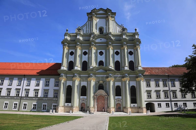 Facade of the Cistercian Abbey Church Fürstenfeld in Fürstenfeldbruck, Upper Bavaria, Bavaria, Germany, Europe