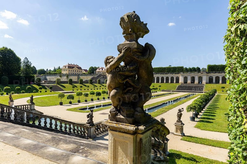 The Grosssedlitz Baroque Garden with the Friedrich Palace is located on a hill on the left bank of the Elbe to the south-east of Dresden in Grosssedlitz, which belongs to the town of Heidenau in the Free State of Saxony, Grosssedlitz Baroque Garden, Heidenau, Saxony, Germany, Europe
