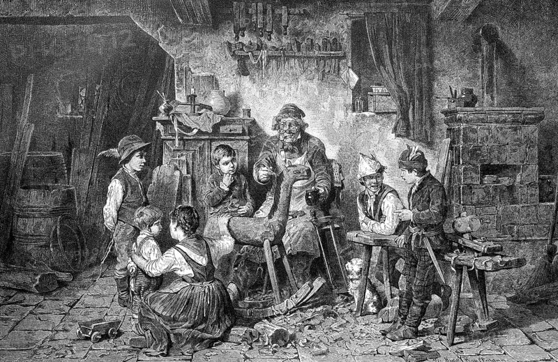 Artistic preparation for the next Christmas, Carver, Carving, Rocking horse, Historical, Digitally restored reproduction from a 19th century model, Record date not stated