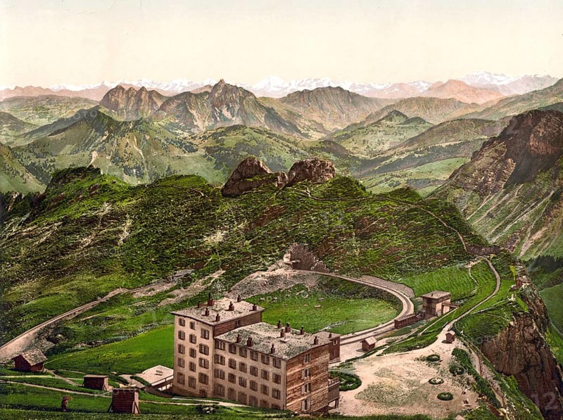Rochers de Naye, the Summit and the Alps, Geneva Lake, Switzerland, Historic, digitally restored reproduction from a 19th century original, Record date not stated, the Summit and the Alps, Geneva Lake, Switzerland, Historic, digitally restored reproduction from a 19th century original, Record date not stated, Europe