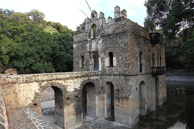 Amhara region, near Gondar, Gonder, small moated castle, the Bath of Fasilde, Fasil Ghebbi palace district, Bath of Fasilidas, widow's residence Kusquam, of Empress Mentewab, Ethiopia, Africa