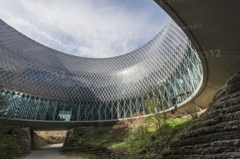 Novartis Pavilion, architecture firm AMDL CIRCLE and architect Michele De Lucchi, Novartis Campus, timber construction, façade with photovoltaics, Basel, Canton of Basel-Stadt, Switzerland, Europe