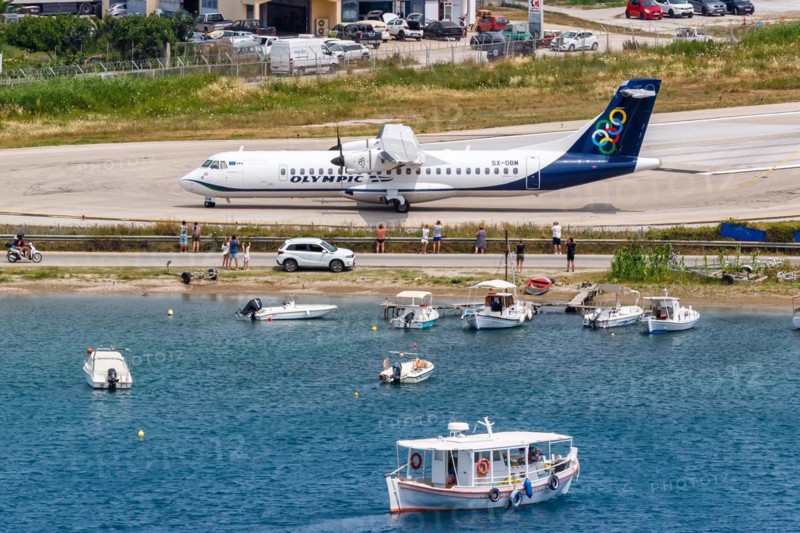 An Olympic ATR 72-600 aircraft with the registration SX-OBM at Skiathos Airport, Greece, Europe