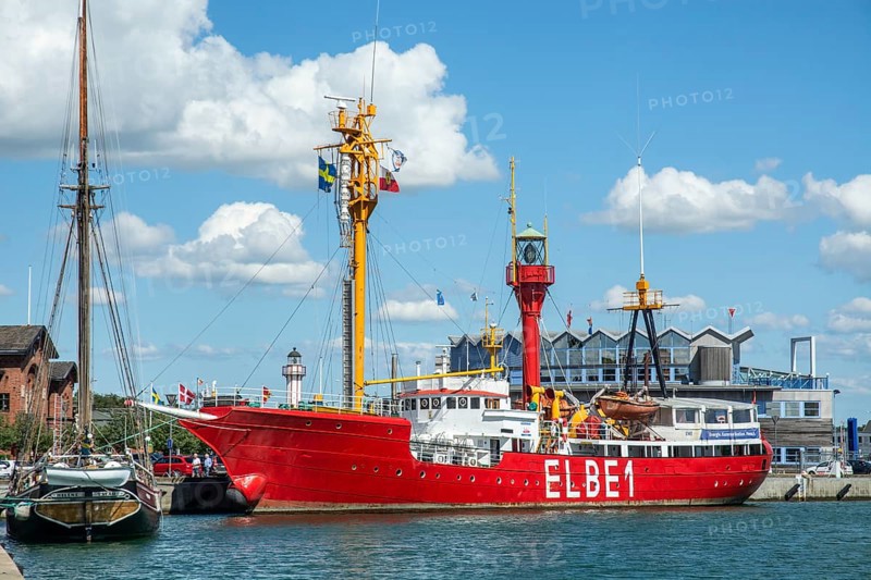 The German lightship Elbe 1 on visit in Ystad harbor, Skåne County, Baltic Sea, Sweden, Scandinavia, Europe