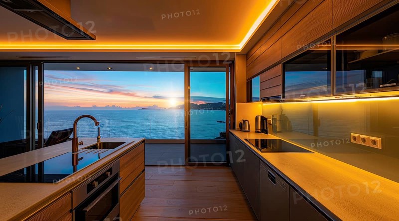 Modern kitchen with a stainless steel refrigerator and oven. Home renovation and upgrades, AI generated