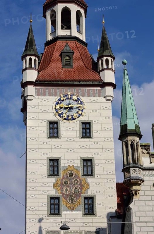 Europe, Germany, Bavaria, City of Munich, City Centre, Marienplatz, Old Town Hall, Tower and Clock Tower, View from East, Europe