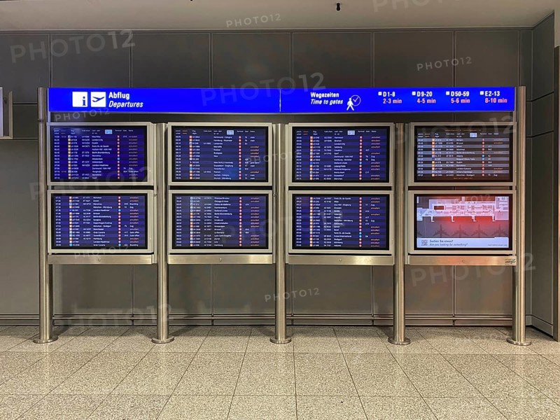 Departure board, Departure board, Terminal 2, Frankfurt am Main Airport, Hesse, Germany, Europe