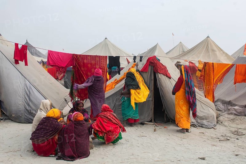 Devotees staying in tents, as they arrives to see, consecration ceremony of the Ram temple, in Ayodhya, Uttar Pradesh, India on 22 January 2024