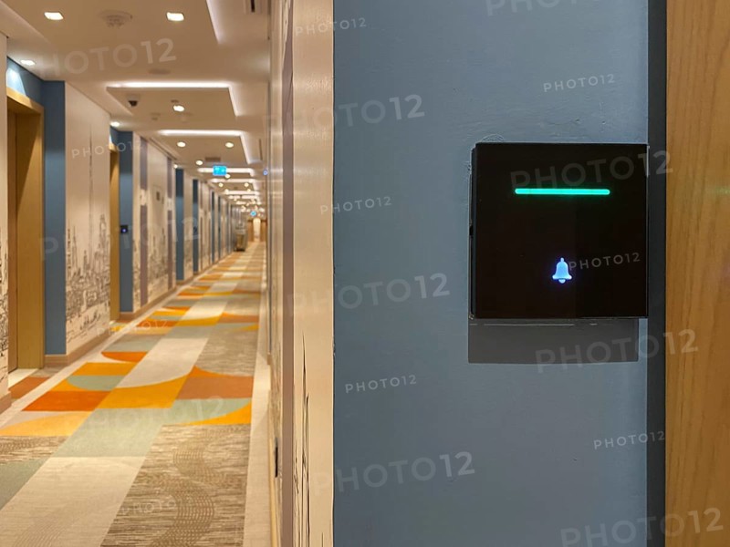 Interior view control panel doorbell, room service, room service, cleaning, green, corridor, Hotel NH Collection The Palm Jumeirah, Dubai, United Arab Emirates, VAR, Asia