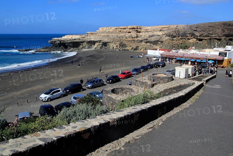 Black sand beach at the coastal village of Ajuy, Fuerteventura, Canary Islands, Spain, Europe