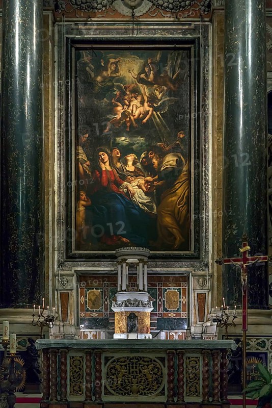 Painting by Peter Paul Rubens, 1577-1640, The Circumcision of Christ, above the altar in the Gesu Church, Genoa, Italy, Europe