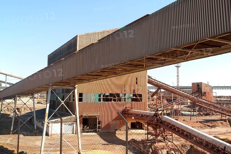 Heavy industry conveyor belts of opencast mineral extraction in the Minas de Riotinto mining area, Huelva province, Spain, Europe